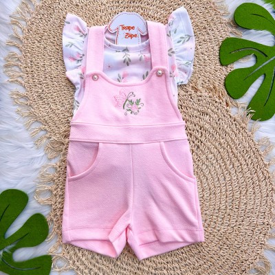  Conj. Blusa e Jardineira Borboleta Bordada - Rosa